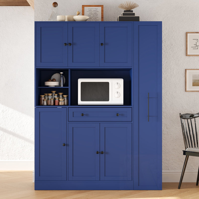 Armoire de cuisine haute avec huche et étagère à épices Isildo, Bleu