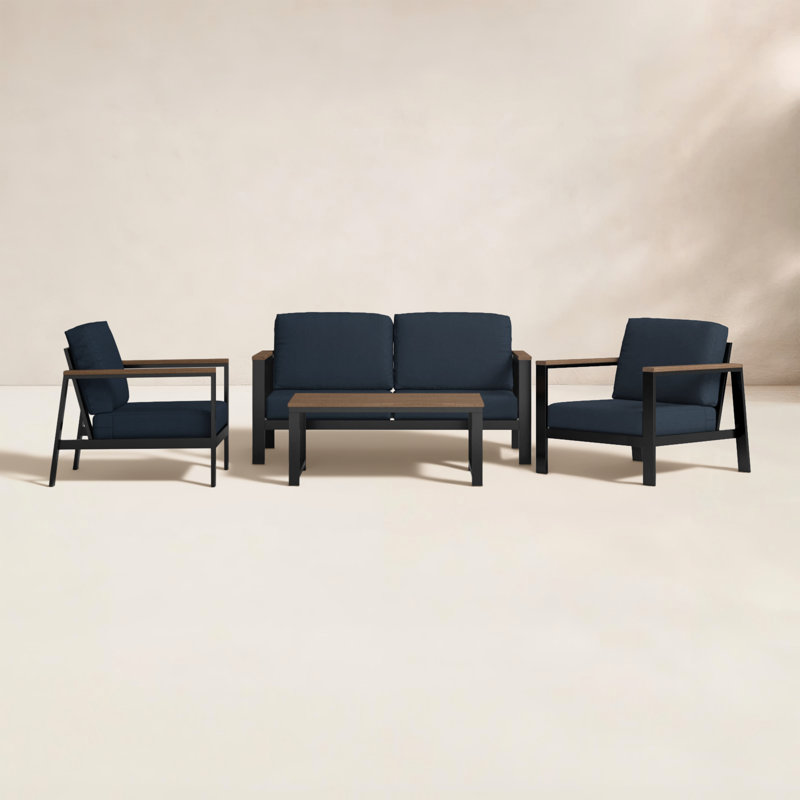 Ensembles de conversation pour patio Townsend pour 4 personnes avec coussins Sunbrella®, Toile bleu marine, Brun