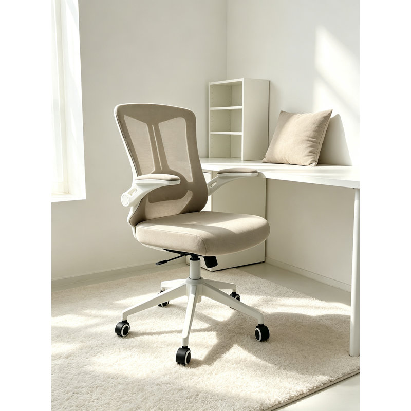 Chaise de bureau ergonomique, appui-tête réglable avec support lombaire et accoudoirs rabattables, Blanc