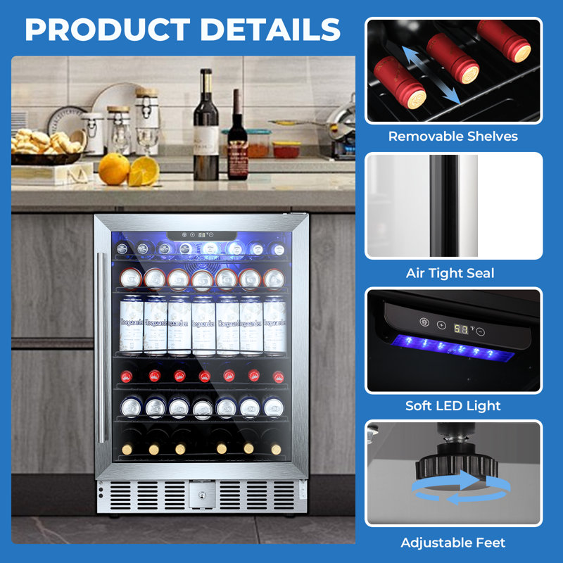 24 Inch 5.1 Cu. Ft.wine Cooler, With Safety Lock, With Embeddable Design And Handle
