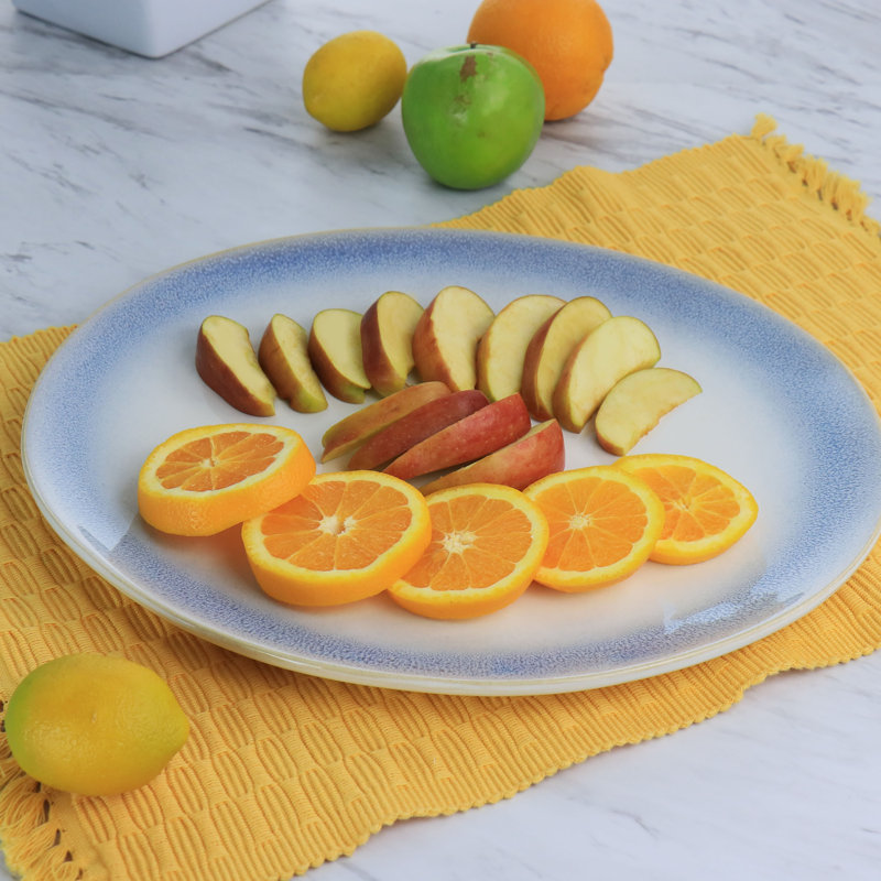 Blue Reactive Glaze Oval Ceramic Serving Platter, 13.6 Inches