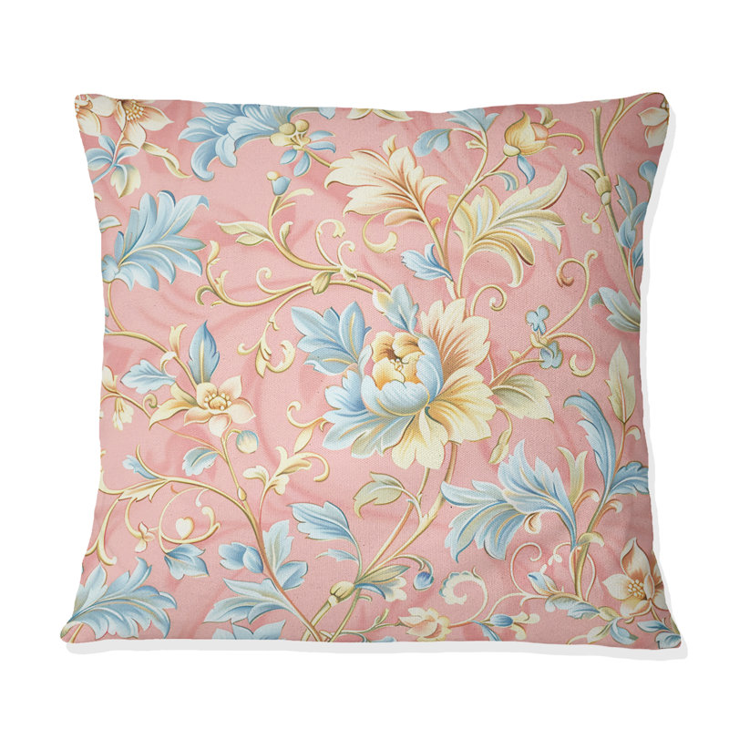Coussin décoratif rose bohème floral rose Paradise Boho, H 18 po x l 18 po, Carrée