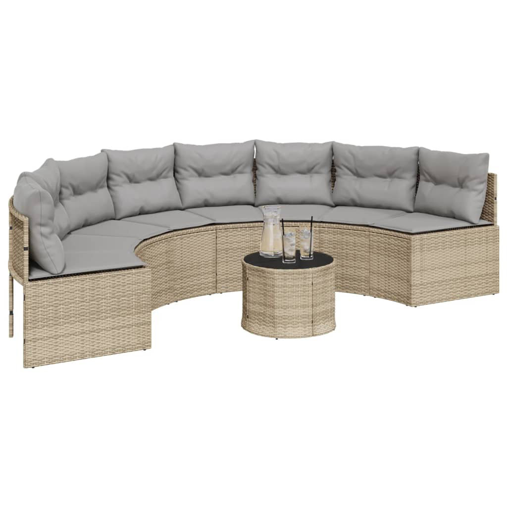 Vidaxl Gartensofa Mit Tisch Und Kissen Halbrund Grau Poly Rattan