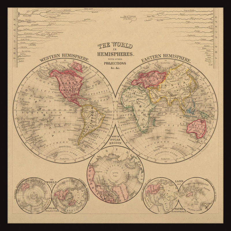 The World in Hemispheres 1 Piece Single Picture Frame Wall Art, 61cm H x 61cm W x 3.81cm D