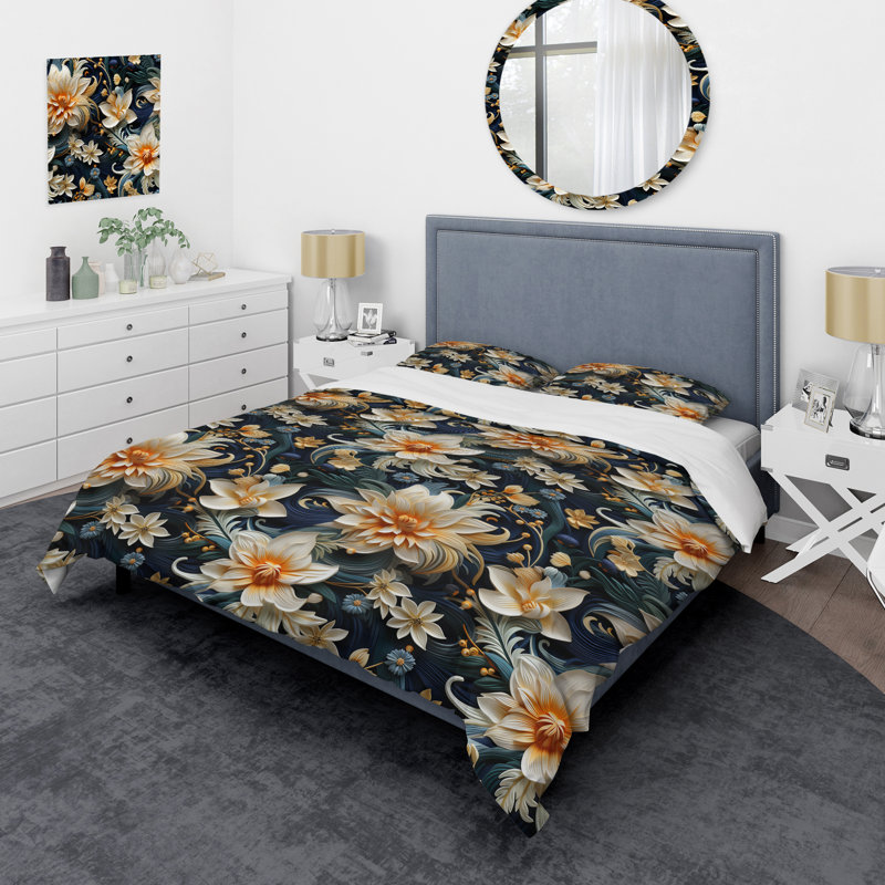 Paisly Floral Escape Motif - Ensemble de housse de couette floral, Housse de couette pour très grand lit et 2 très