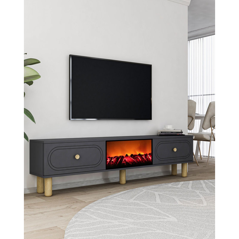 Meuble télé moderne avec option de fixation murale, anthracite, 59,1 po x 17,6 po x 11,6 po | 100% panneau de particules enduit de mélamine, épaisseur: 0,7 pouce | Conception élégante et fonctionnelle pour les salons et les espaces de divertissement