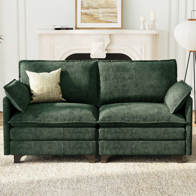 Modern Chenille Loveseat with Durable High-Density Foam and Two Throw Pillows