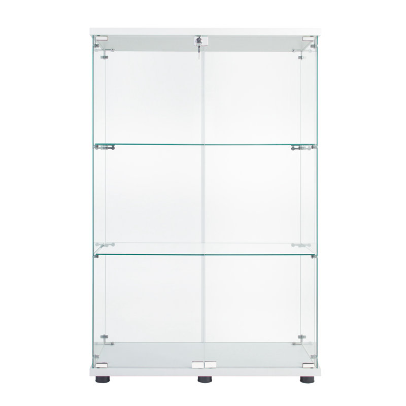 Modern Clear Tempered Glass 3-Shelf Curio Cabinet with 2 Doors