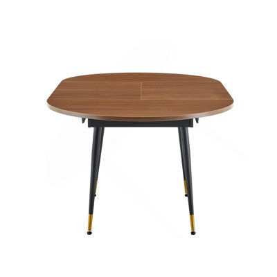 Walnut Oval Extendable Dining Table, MDF Top Modern Expandable Kitchen Table with Sturdy Metal Legs for Dining Room, Seats 6-10 People
