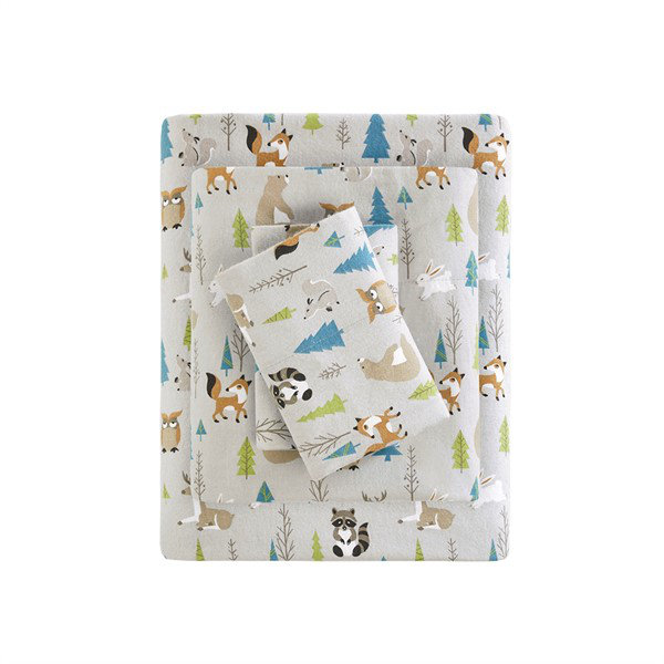 King Multi Forest Animals Cotton Flannel Sheet Set