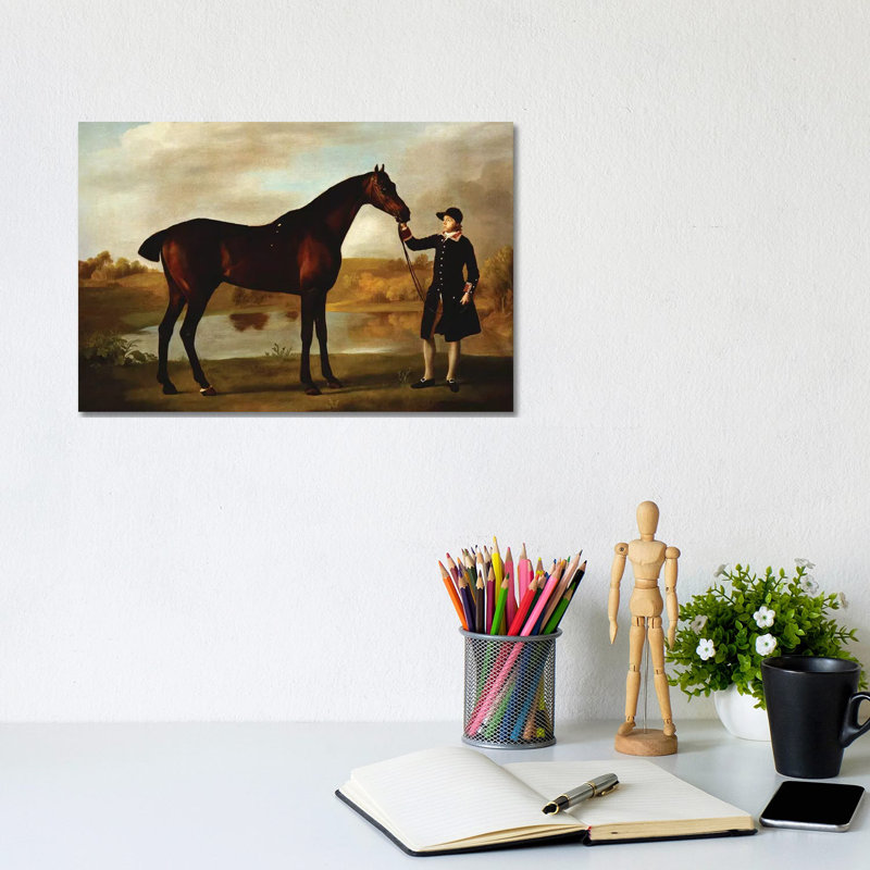 The Duke of Marlborough's  Bay Hunter, with a Groom in Livery in a Lake Landscape by George Stubbs - 1 Piece Wrapped Canvas Painting