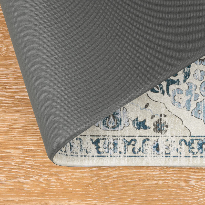 Jainiyah Anti-Fatigue Non-Skid Waterproof Kitchen Mat (Set of 2), Blue/Beige, Runner 17" x 28" + 17" x 48"