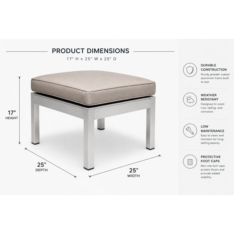 Repose-pieds d'extérieur avec coussin Karen, Taupe, Argent