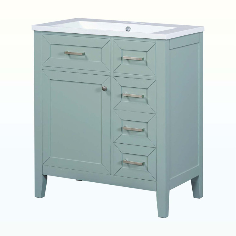 Ensemble de meuble-lavabo avec lavabo et tiroirs, Vert, Argent argent