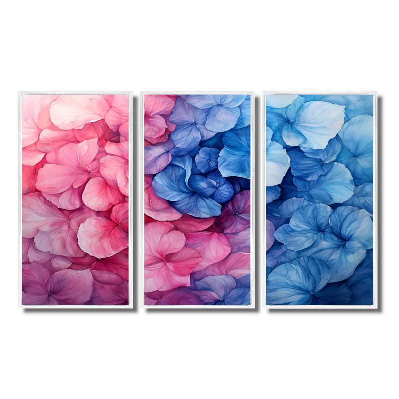 Hortensia coloré tourbillon II - art mural hortensia - ensemble de 3, H 28 po x l 36 po, Blanc