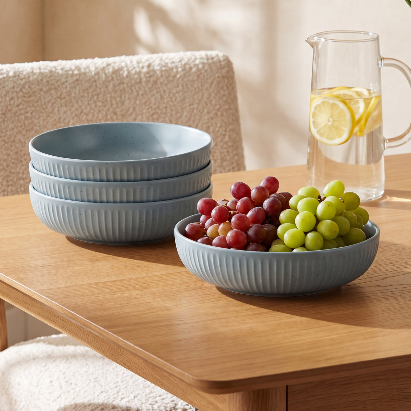Logan Stoneware Pasta Bowl, Gray