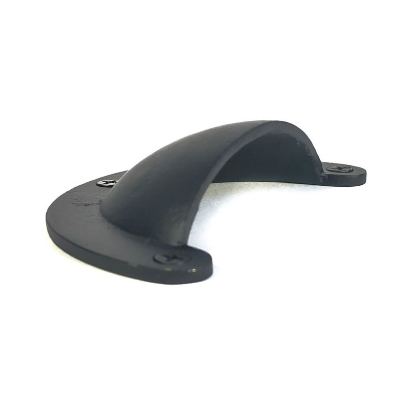 Matte Black Iron Cup Pull with Mounting Hardware