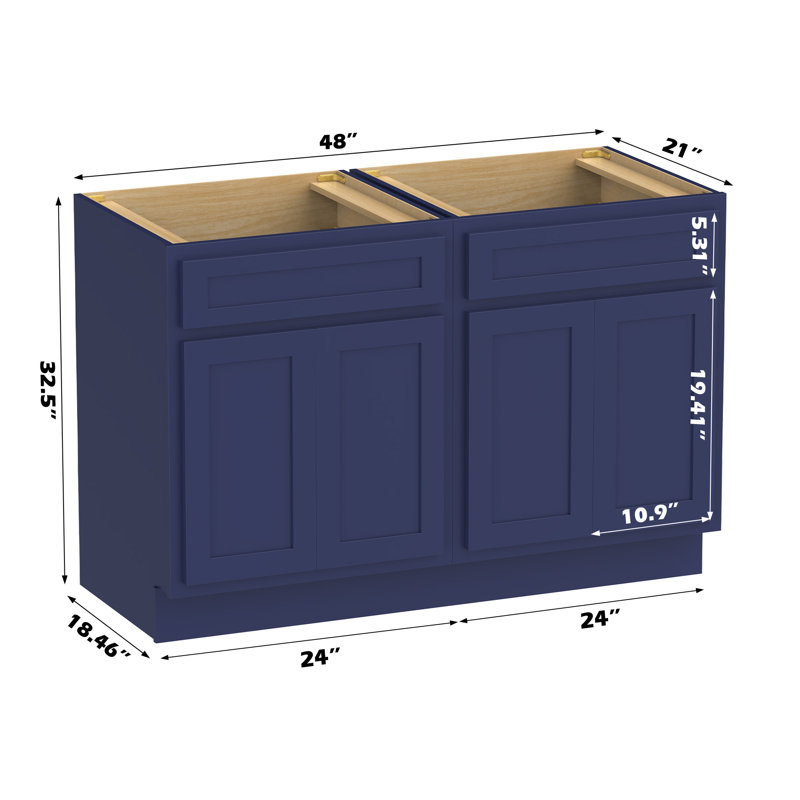 48" Double Bathroom Vanity Base Only, Blue