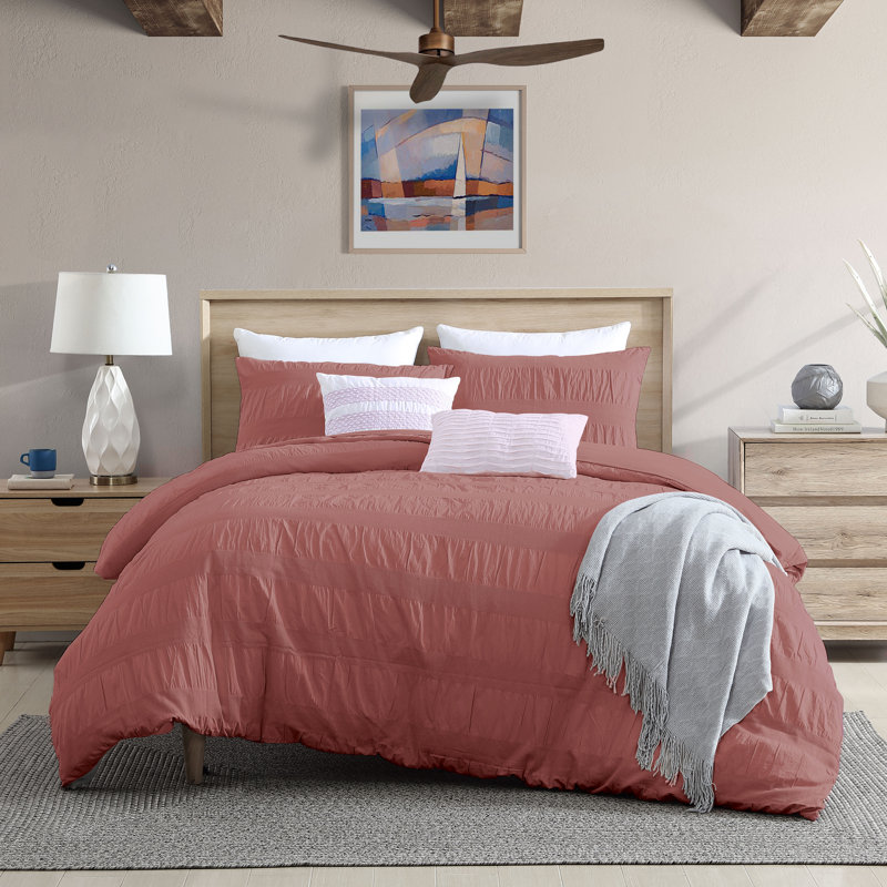 Ensemble de housse de couette 100% coton Moselle Moselle, Housse de couette très grand et 2 taies, Vieux rose