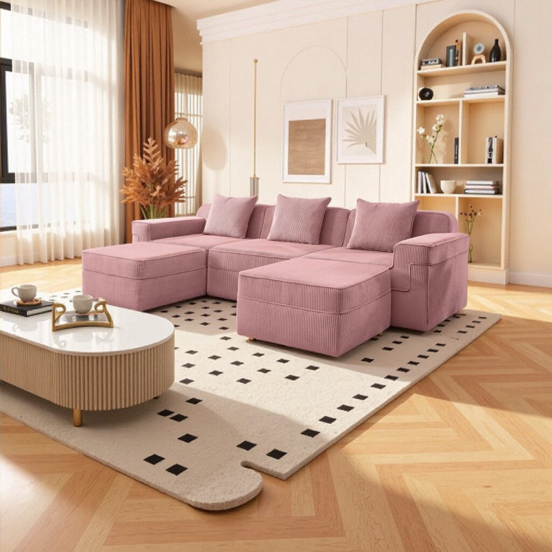 Canapé modulaire en nuage Dreamy: canapé modulaire en U à 3 places avec sièges profonds et repose-pieds amovibles - Canapé moelleux à assemblage nul