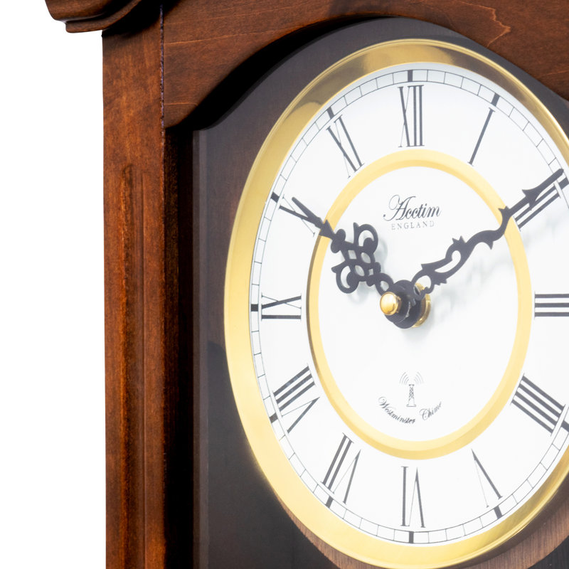 Acctim Thorncroft Pendulum Wall Clock Radio Controlled Hourly Westminster Chime Carved Dark Wood