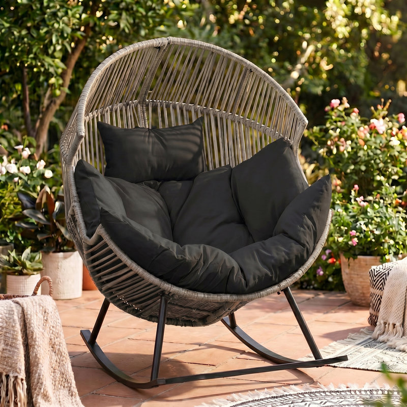 Fauteuil à bascule d'extérieur avec coussin Calcedonio, Gris / Gris foncé