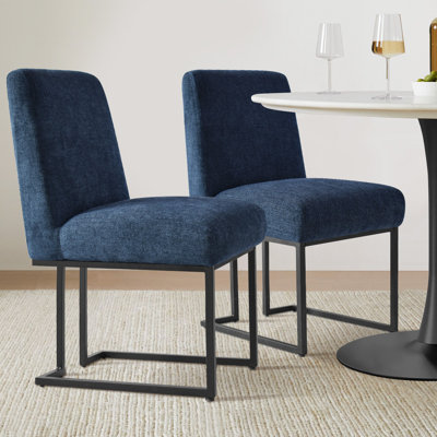 Bende Modern Fabric Upholstered Side Chairs with Metal Sled Base