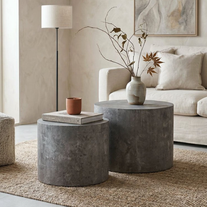 Ensemble de 2 tables basses rondes en bois Nesting, Stone Gray