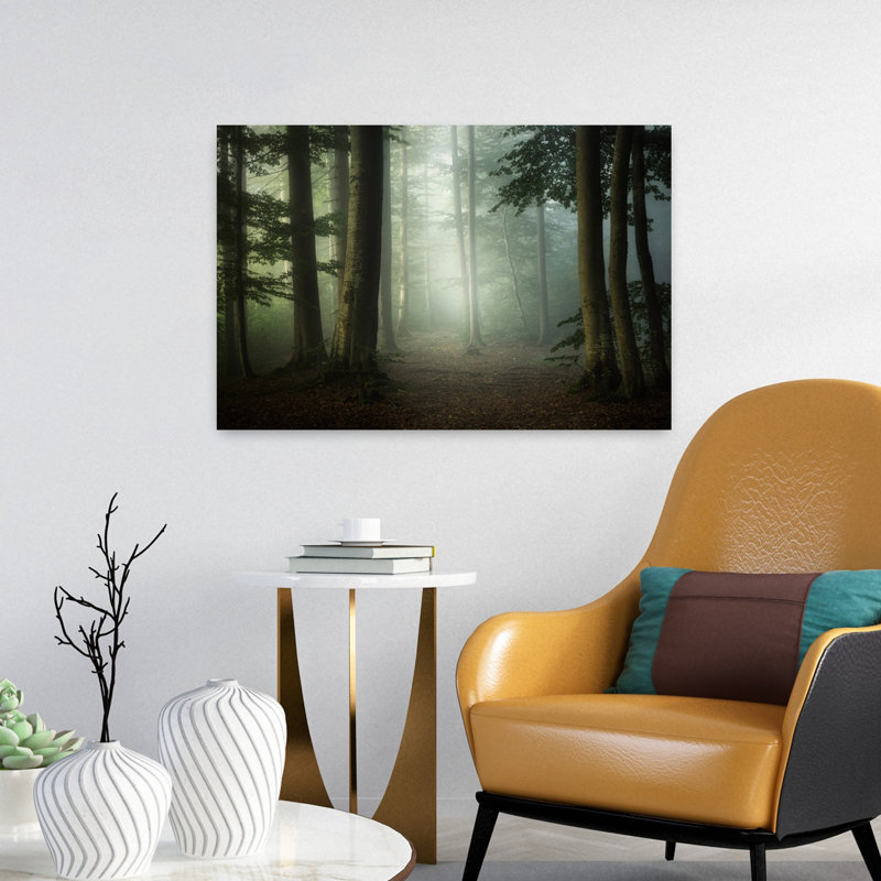 «Cool Morning Peaceful Serene Tranquil Autumn Forest», art mural, H 16 po x l 24 po