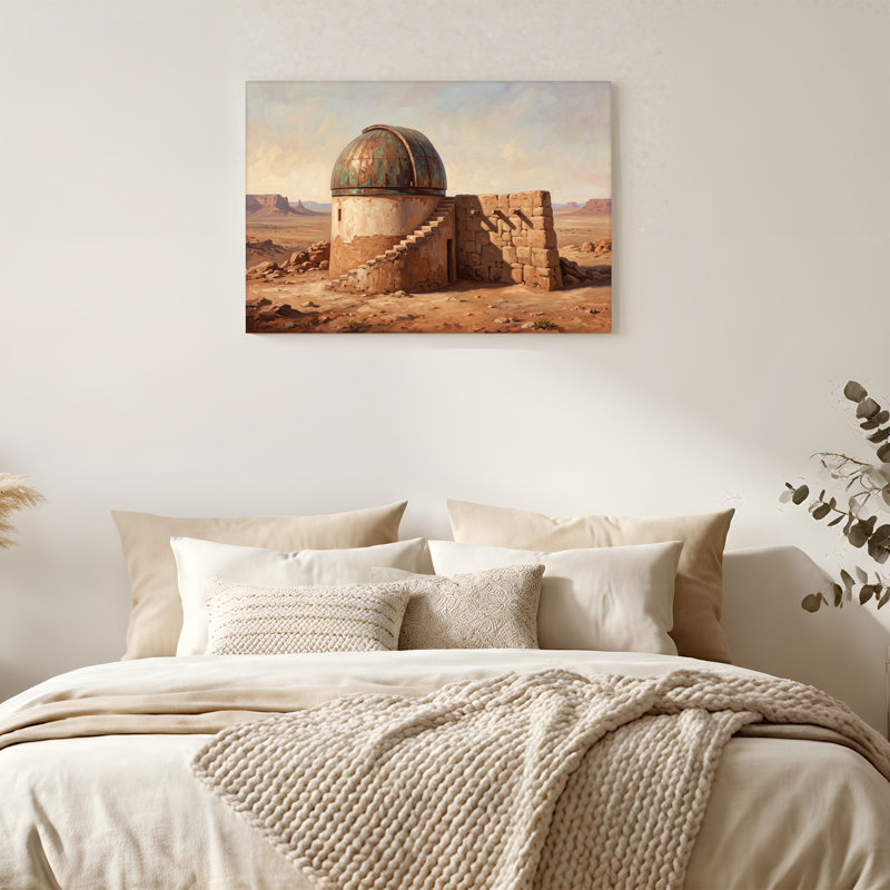 Dôme en pierre avec toit en cuivre dans un paysage désertique, art mural, H 16 po x l 24 po
