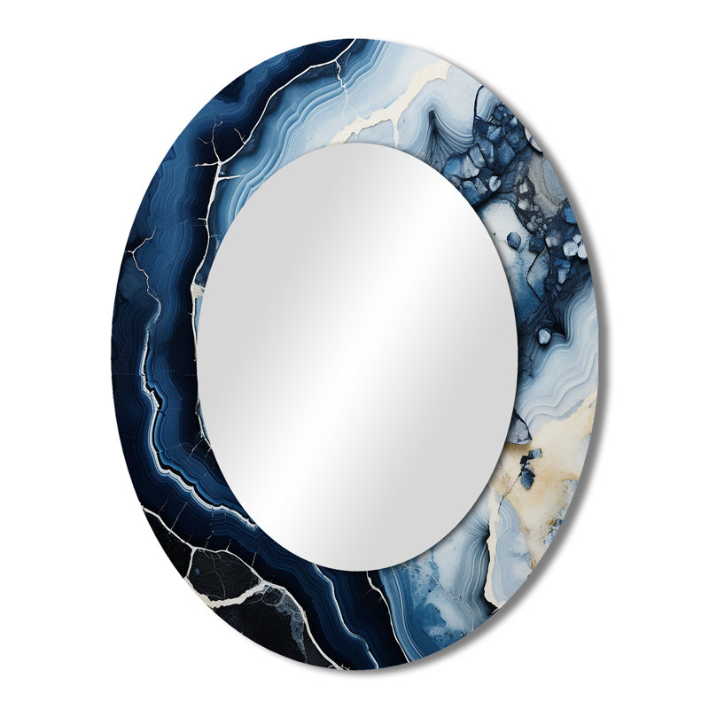 Blue Stone Geode Painting - Large Oval Wall Mirror On Metal, 43" x 33"