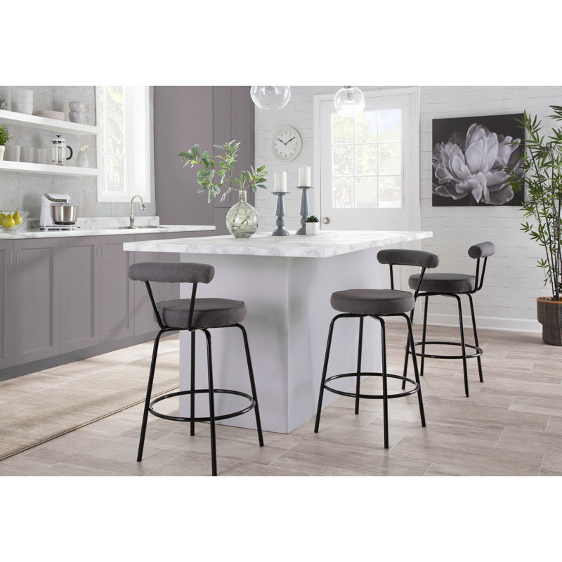  Kayson 25.5" Swivel Fabric Upholstered Counter Stools, Charcoal/Black