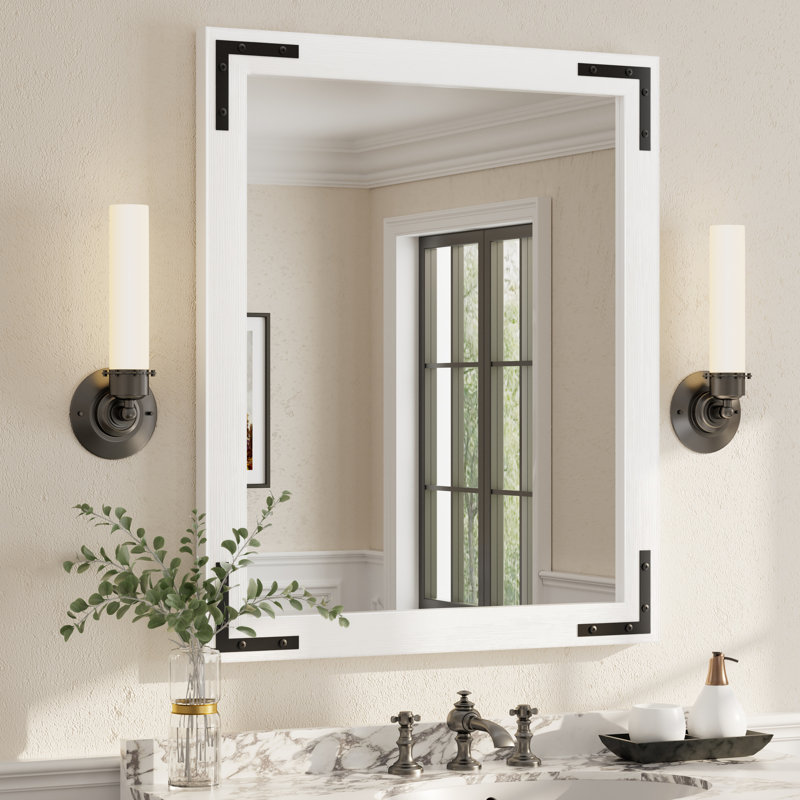 Miroir mural Amara Rustic Farmhouse, 36 po x 30 po, Blanc