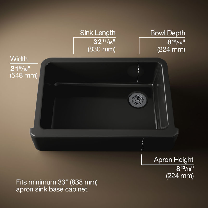 Whitehaven® 33" x 22" Self-Trimming Under-Mount Single-Bowl Kitchen Sink with Tall Apron, Black
