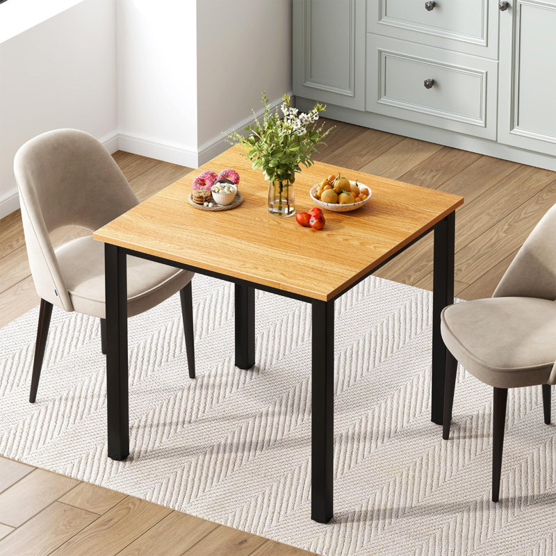 Small Square Dining Table- 31-1/2'' Sturdy And Heavy Duty Writing Desk For Small Spaces And Writing Table Desk, Teak Color Desktop & Black Frame