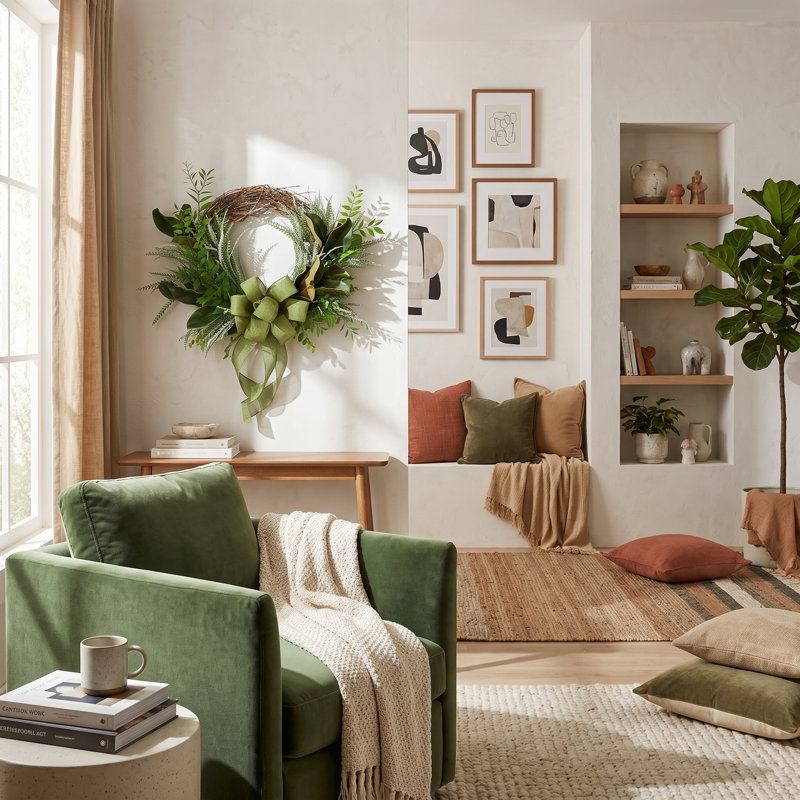 Couronne de vigne avec verdure mixte et nœud décoratif