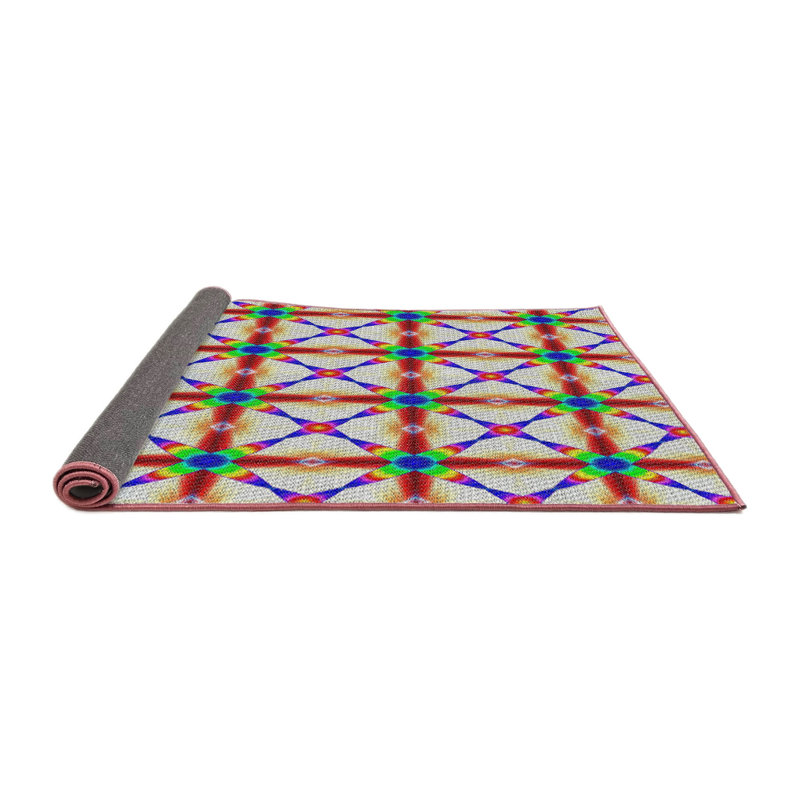 Motif géométrique rouge/vert/bleu Tapis décoratif, Rond 8 pi