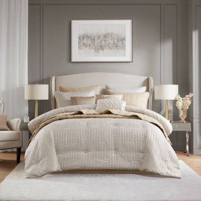 Ensemble d'édredon géométrique 10 pièces Royce Ivory Jacquard