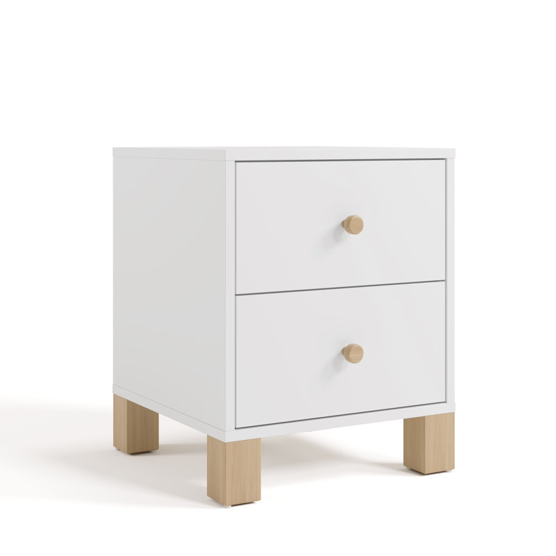 Table de chevet 2 tiroirs California, Blanc