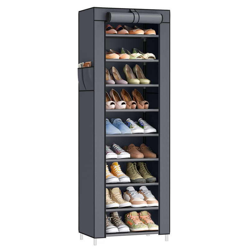9 Tier 40-50 Pairs Shoe Rack, Gray, 63" H x 18.9" W x 11" D