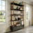 74.4" Modern Bookcase With 5 Open Shelves & 2 Drawers, Wood Standing Shelf For Living Room, Study, Black