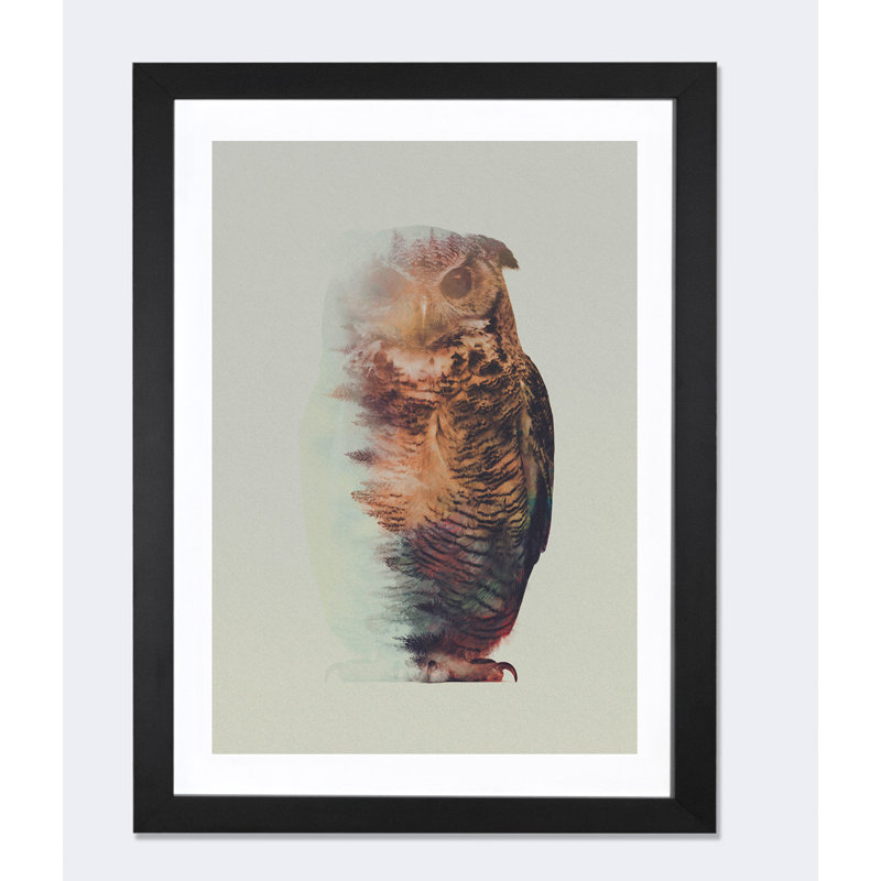 « hibou lie », impression, Papier encadré noir, H 24 po x l 16 po x P 1 po