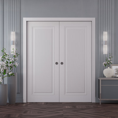 Portes coulissantes doubles à galandage 36 x 84 pouces Imperial 1888 Ensemble de quincaillerie en émail blanc pour portes intérieures de chambre à coucher en bois massif