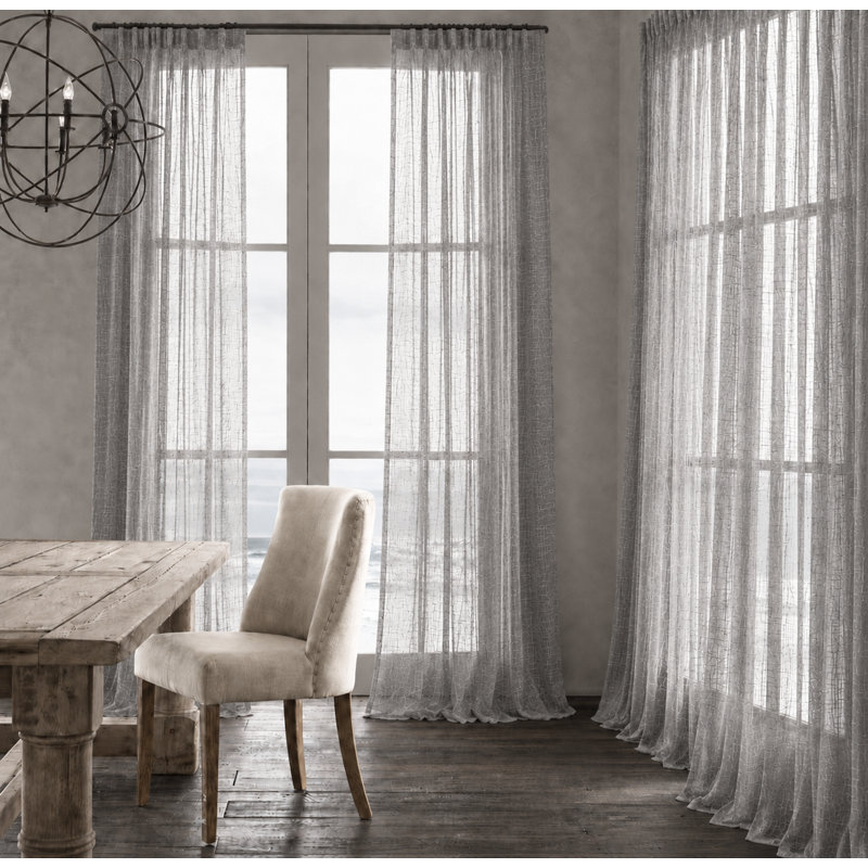 Panneau de rideau simple semi-diaphane avec passe-tringle Belarmino, 54 po x 108 po, Gris