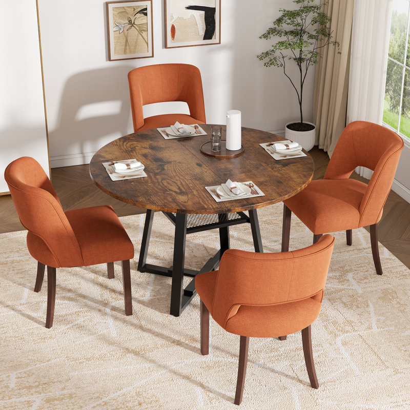 Upholstered Solid Wood Dining Side Chair, Orange