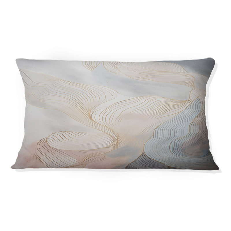 Coussin décoratif doré et gris Line Art In Motion II