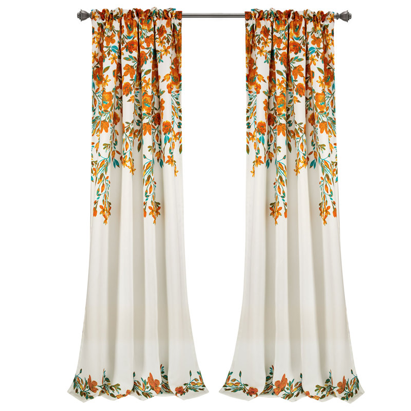 Semi Sheer Curtain Pair, 52"W x 95"L, Tangerine/Turquoise