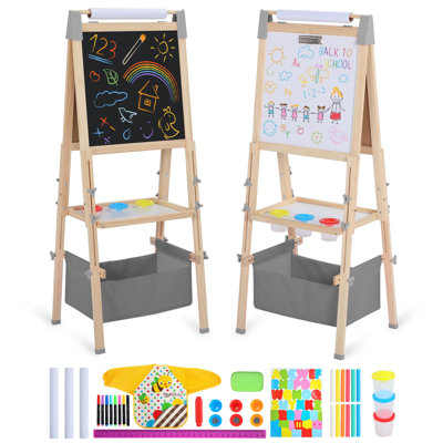 Kids Art Easel Double-Sided Art Easel with Whiteboard and Chalkboard for Painting