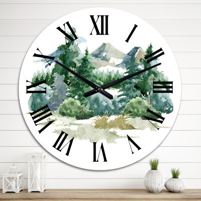 Scène de forêt naturelle avec clairière et gazon - horloge murale