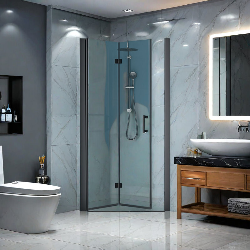Shower Door 32'' - W x 72'' H Door Frameless Shower Door with, Matte Black